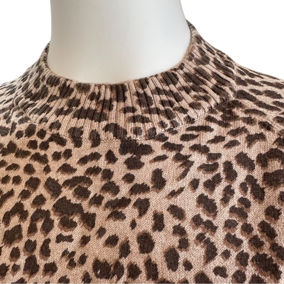 NWT Monrow Brown Leopard Modern Mock Neck Sweater Cashmere Blend L Large - Picture 3 of 9